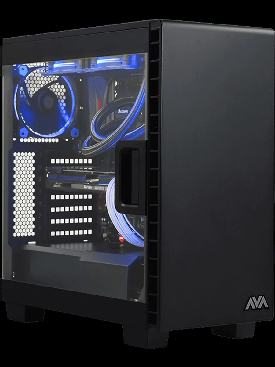 Tour de PC gamer à boîtier vitré, éclairage bleu